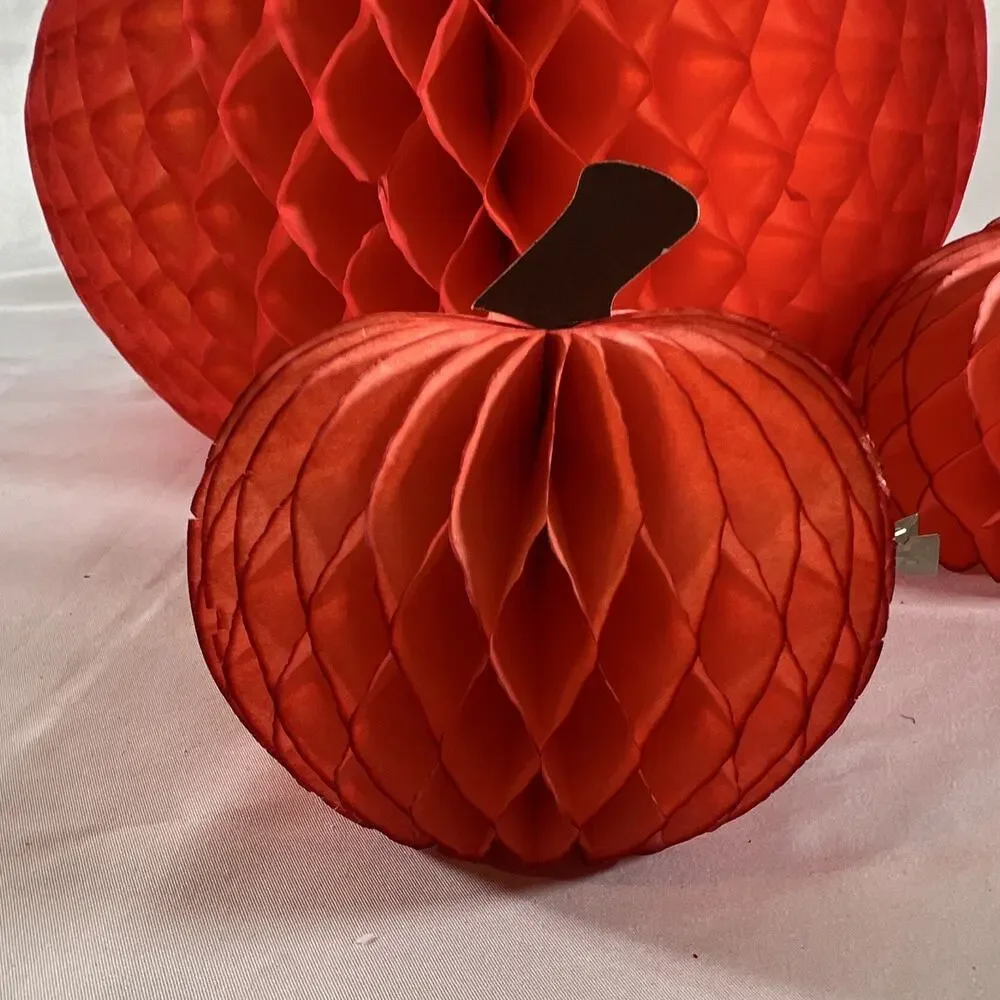 Vintage Danish Designs Set of 5 Orange Honeycomb Tissue Pumpkins Made in Denmark